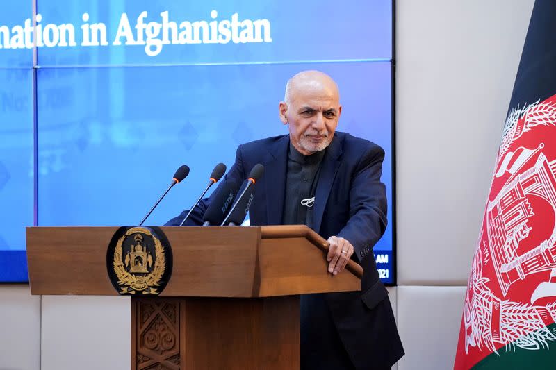 Afghan President Ashraf Ghani speaks during a ceremony in Kabul