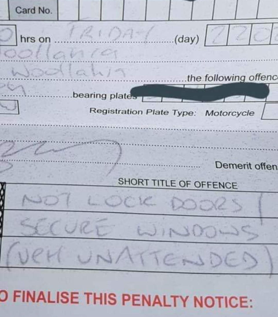 Mr Judd copped a $112 fine for failing to lock his car while ducking in for a quick meat pie. Source: Facebook/Ben Judd