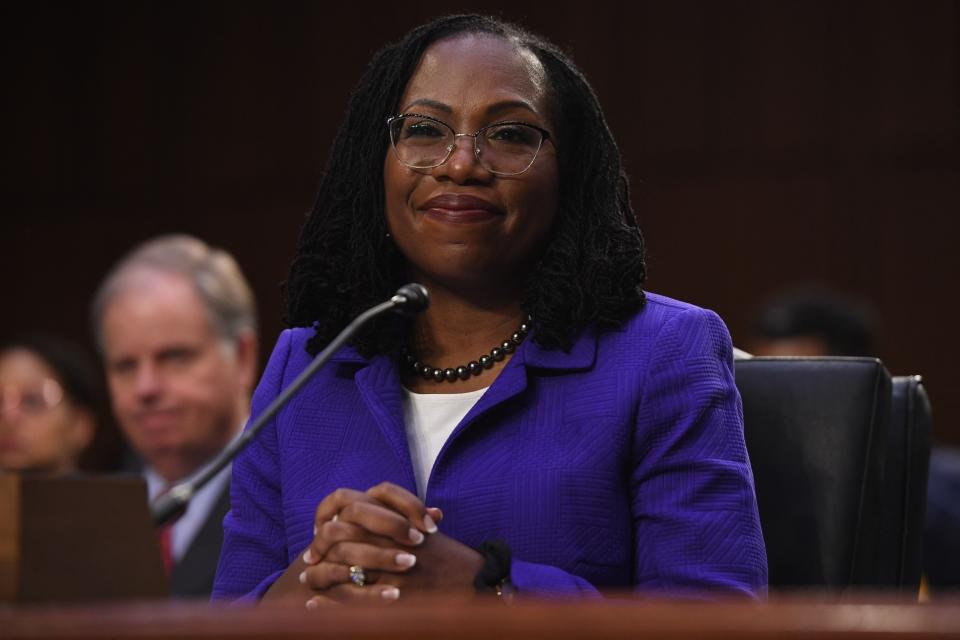 Judge Ketanji Brown Jackson listens to US Senator's opening statements during a Senate Judiciary Committee confirmation hearing on her nomination to become an Associate Justice of the US Supreme Court on Capitol Hill in Washington, DC, March 21, 2022.