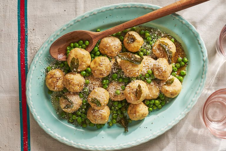 Gnudi with Browned Butter, Peas, and Mint