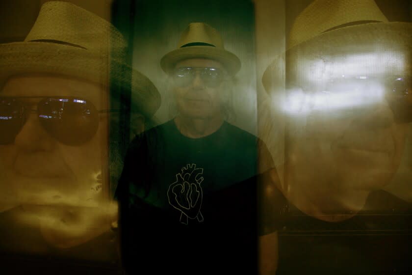 SANTA MONICA, CA - OCTOBER 22, 2019 - - Neil Young poses for a multiple-exposure, made within the camera, at Lost Planet Studio in Santa Monica on October 22, 2019. Young's new album, "Colorado," brings him back together with the band Crazy Horse, their first together since 2012. He has a companion film with the album called, "Mountaintop." (Genaro Molina / Los Angeles Times)