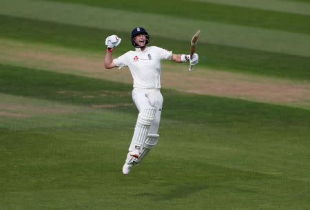 England's Joe Root celebrates his century during the fifth test against India at the Kia Oval, London, Britain. Action Images via Reuters/Paul Childs