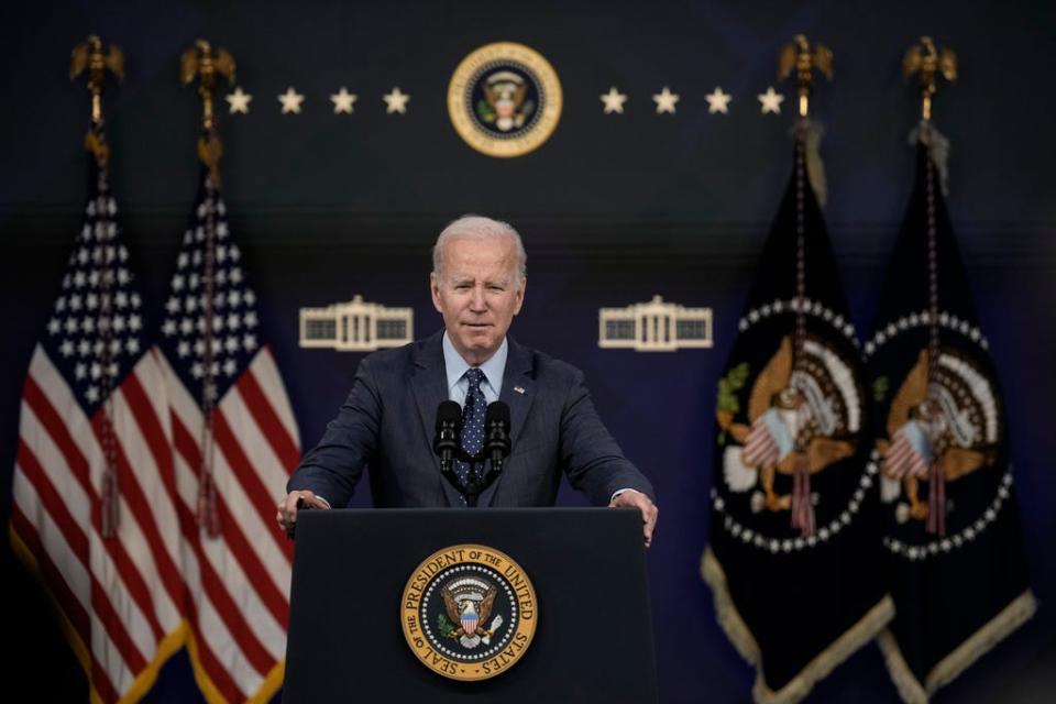 U.S. President Joe Biden speaks about the U.S. response to the high-altitude Chinese balloon and three other objects that were recently shot down by the U.S. military over American airspace, in the South Court Auditorium at the White House complex February 16, 2023 in Washington, DC.