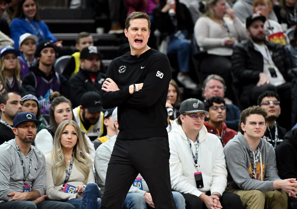 Utah Jazz Head Coach Will Hardy yells as the Utah Jazz and Los Angeles Lakers play at the Delta Center in Salt Lake City on Saturday, Jan. 13, 2024. | Scott G Winterton, Deseret News