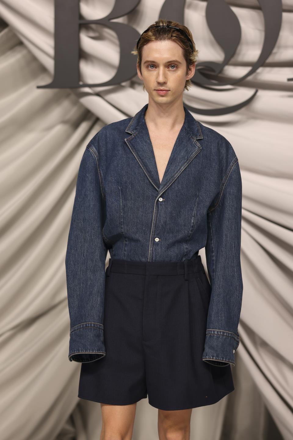 Troy Sivan arrives for the Business of Fashion 500 Gala Saturday, Sept. 30, 2023 in Paris. (AP Photo/Vianney Le Caer)