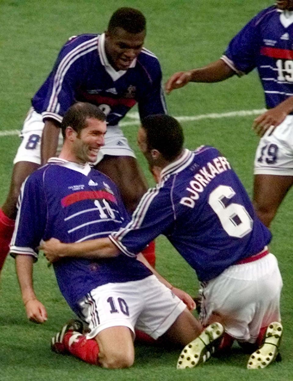 Zinedine Zidane celebrates France’s second goal of the 1998 World Cup final