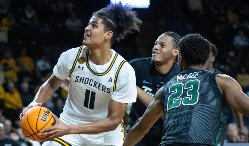 Wichita State’s Kenny Pohto was a force for the Shockers in the first half against Tulane. Travis Heying/The Wichita Eagle
