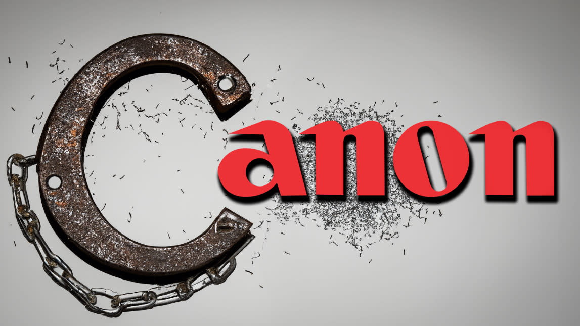  The Canon logo, with a broken handcuff as the letter "C". 