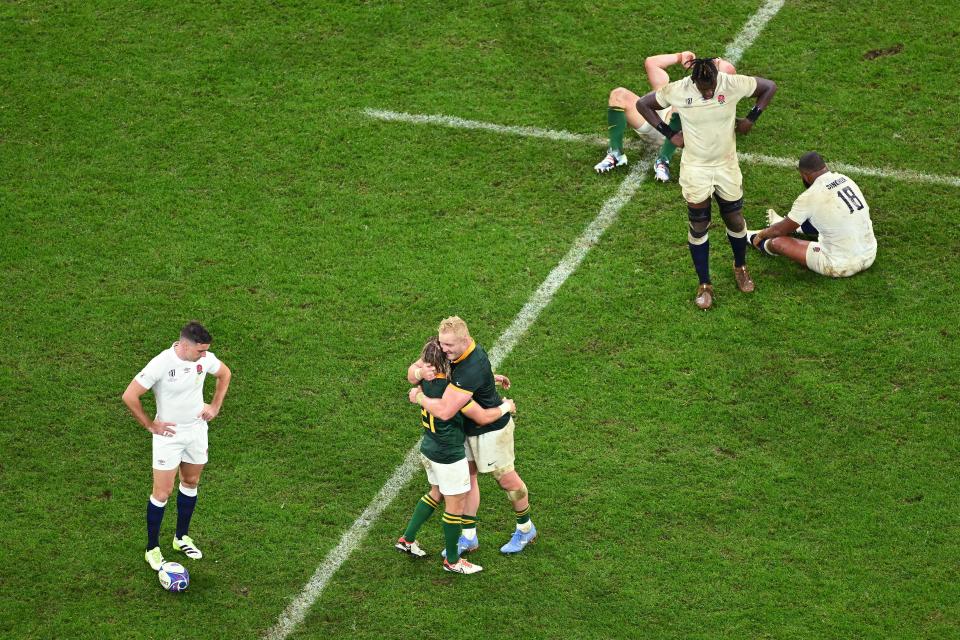 Players react to the full-time whistle at the Stade de France (Getty Images)