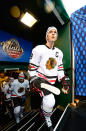 <p>ST LOUIS, MO – JANUARY 02: Jonathan Toews #19 of the Chicago Blackhawks makes his way to the ice surface for warm-up prior to the 2017 Bridgestone NHL Winter Classic at Busch Stadium on January 2, 2017 in St Louis, Missouri. (Photo by Patrick McDermott/NHLI via Getty Images) </p>