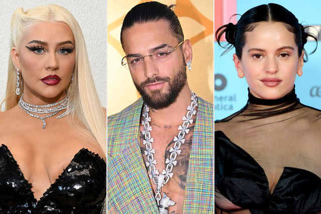 <p>Michael Kovac/Getty, STEFANO RELLANDINI/AFP via Getty, Carlos Alvarez/Getty</p> Christina Aguilera, Maluma and Rosalía