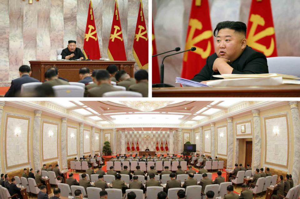 神隱21天後，金正恩出席軍事會議。（圖／翻攝自NK NEWS Twitter）