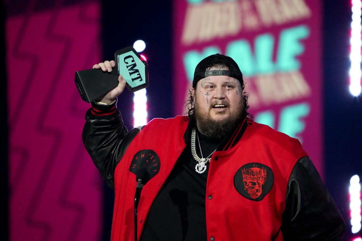 Jelly Roll accepts the award for Male Video of the Year at the CMT Awards at the Moody Center on Sunday, April 2, 2023, in Austin, Texas. 