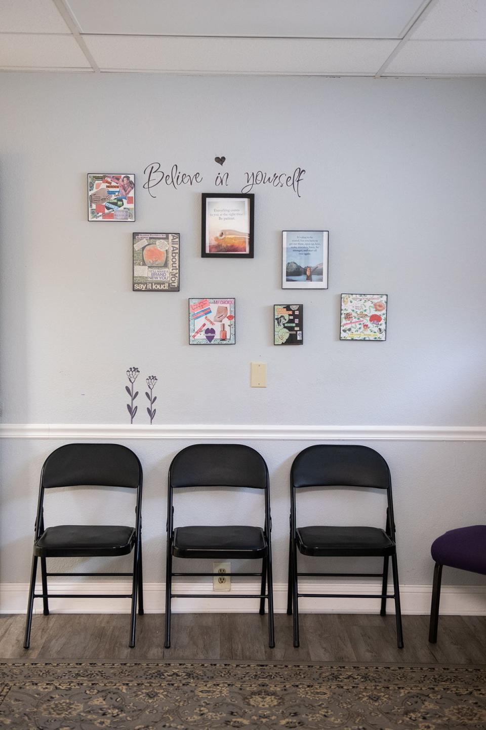 Empty chairs are seen in the waiting room hours before the Florida ban went into effect at A Woman's Choice, in Jacksonville, Florida, on April 30, 2024.