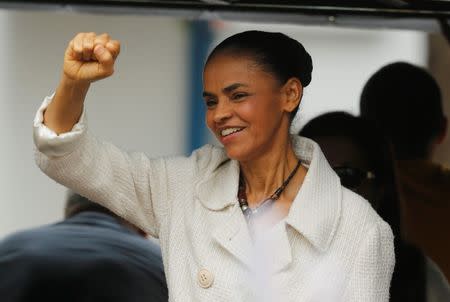Presidential candidate Marina Silva of the Brazilian Socialist Party (PSB) gestures as she attends a campaign rally in Sao Bernardo do Campo near Sao Paulo September 19, 2014. REUTERS/Paulo Whitaker