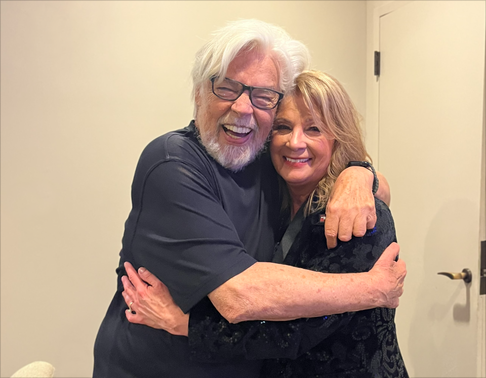 Bob Seger and Patty Loveless embrace backstage at the Country Music Hall of Fame and Museum ceremony in Nashville on Oct. 22, 2023.