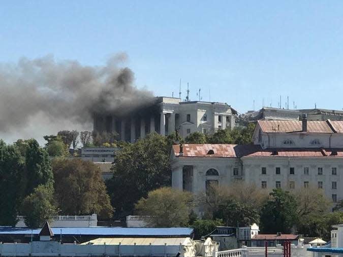 The Black Sea Fleet's headquarters in Sevastopol after a Ukrainian missile strike on Friday afternoon.