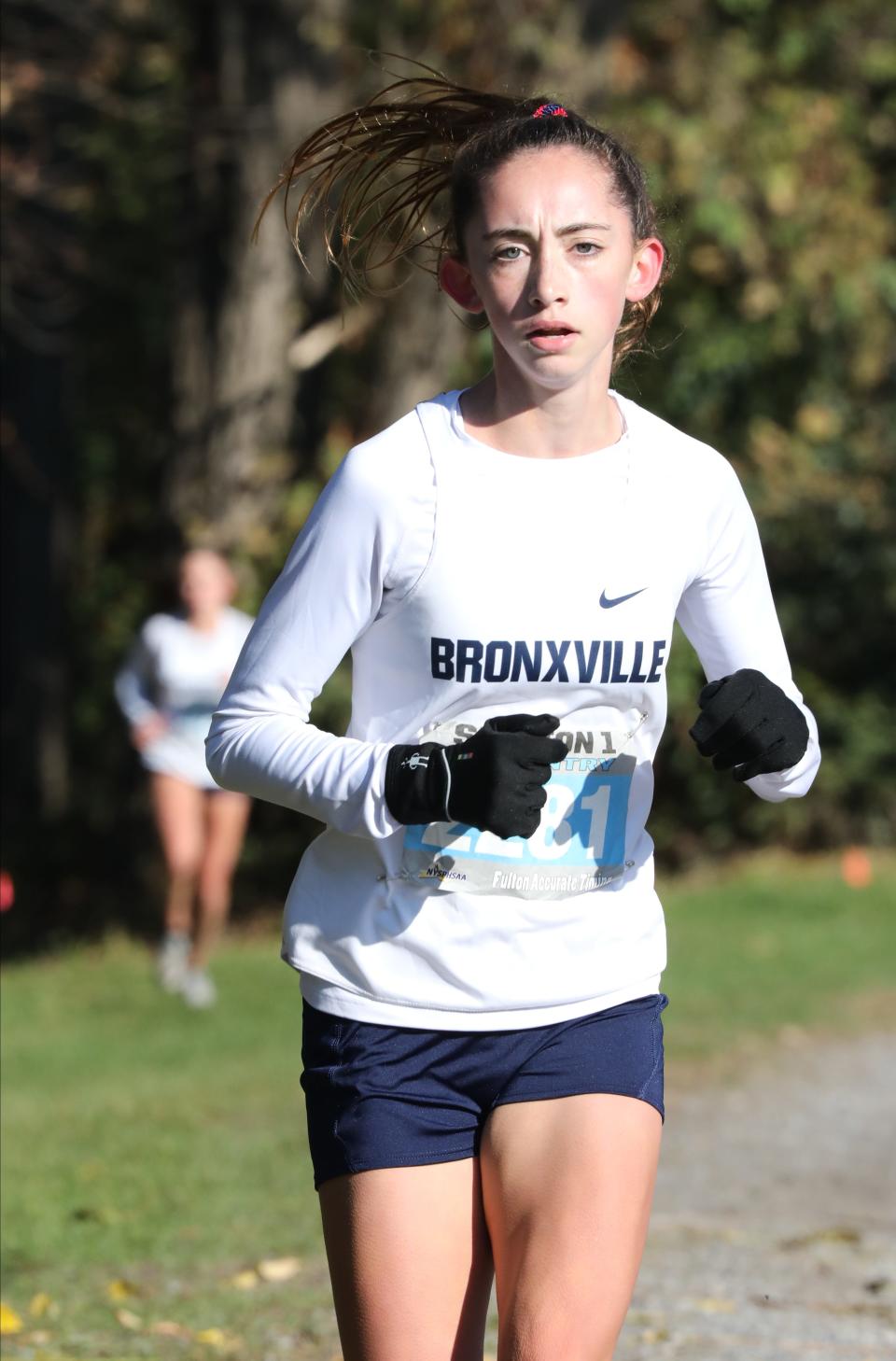Maddy Williams from Bronxville runs in the girls Section One Class C cross country championships at Bowdoin Park in Wappingers Falls, Nov. 6, 2021. 