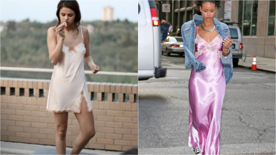 <p>Recentemente, Selena Gomez compartilhou nas redes sociais uma foto sensual em que aparece em um ensaio de moda usando um slip dress. Com as pernocas de fora e um decote bem generoso. </p><p>Apesar do ar sexy do modelito, que lembra camisolas e lingeries, dá para usar a peça com um toque street, usando cinto, jaqueta jeans e até tênis. </p><p>Veja as famosas que já apostam na tendência!</p>