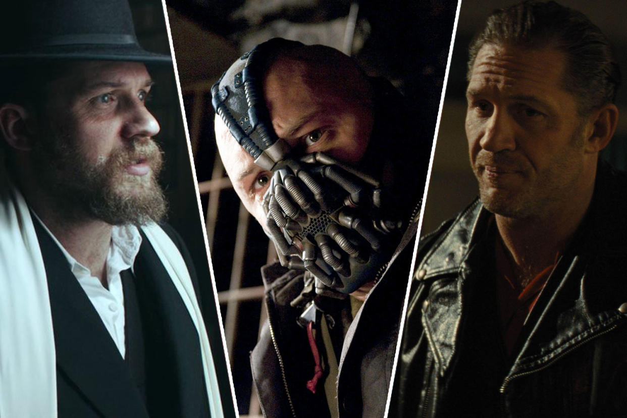 Tom Hardy has delivered some interesting accents over the years from Bane to Alfie Solomons, to his latest film The Bikeriders. (Warner Bros./BBC/Tri Star)