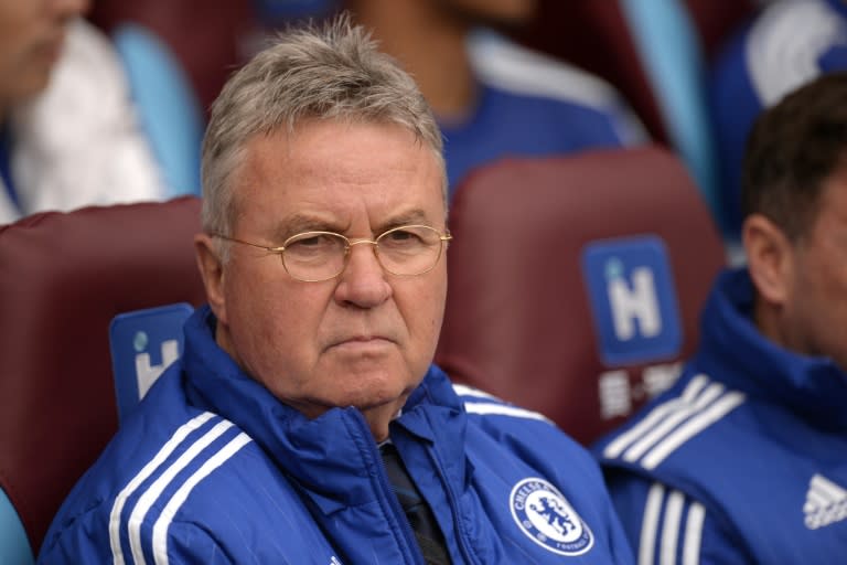 Chelsea's interim manager Guus Hiddink looks on during the English Premier League football match between Aston Villa and Chelsea at Villa Park in Birmingham, England on April 2, 2016