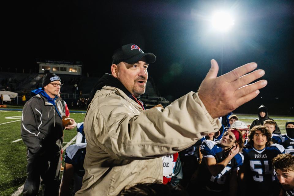 Garaway celebrates their 42-7 win against West Jefferson during the Division VI, Region 23 final, Friday, Nov. 17 at John D. Sulsberger Memorial Stadium in Zanesville, Ohio.