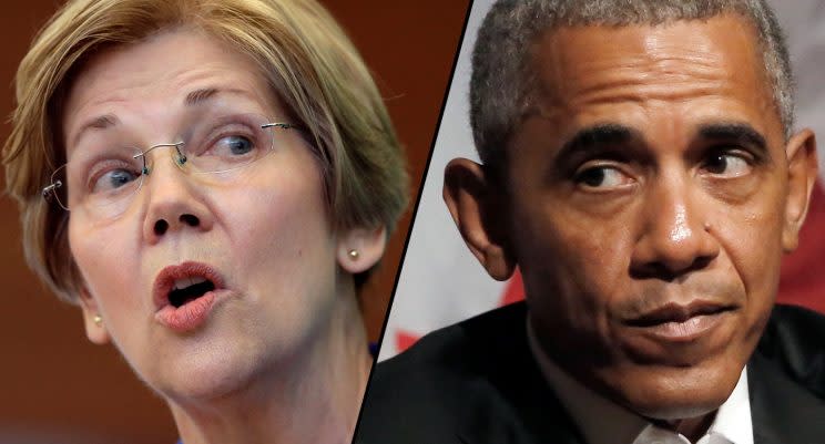 U.S. Sen. Elizabeth Warren, and former President Barack Obama. (Photos: Steven Senne/AP, Charles Rex Arbogast/AP)