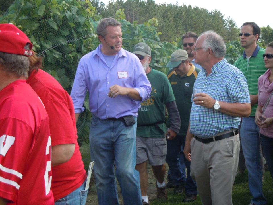Parallel 44 Vineyard & Winery co-owner and winemaker Steve Johnson leads a tour at last year's Wisconsin Wine Harvest Fest. This year's annual fall wine festival at the Kewaunee winery takes place Sept. 10.