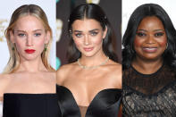 <p>Jennifer Lawrence, Amy Jackson, and Octavia Spencer all rocked their own fierce versions of middle parts. (Photo: Getty Images) </p>