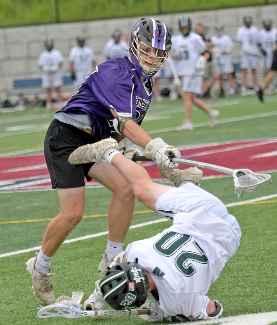 Nipmuc's David Cook is taken down by Valley Tech's Paul Hardcastle.