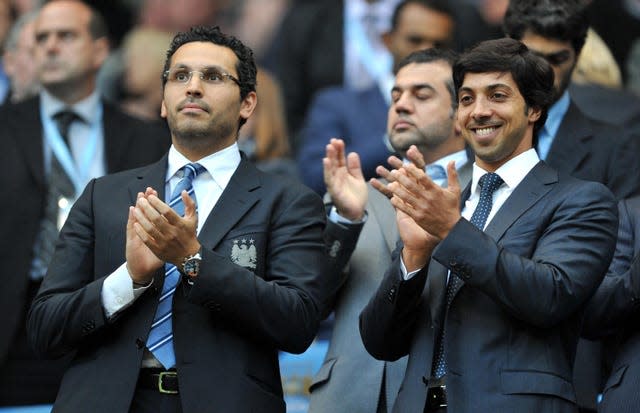 Manchester City owner Sheikh Mansour, right, with chairman Khaldoon Al Mubarak in 2010 