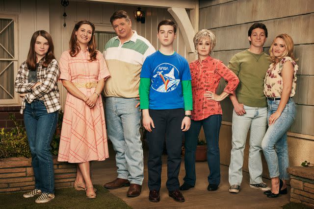 <p>Pamela Littky/CBS</p> Iain Armitage, Zoe Perry, Lance Barber, Raegan Revord, Montana Jordan, Annie Potts, and Emily Osment on 'Young Sheldon'