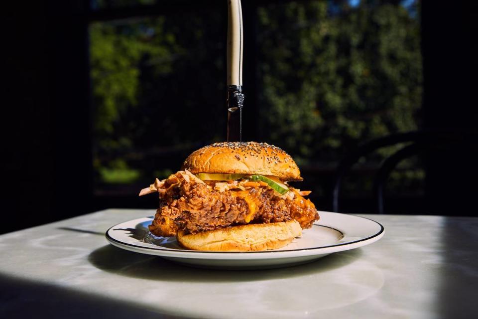 Kindred owners Joe and Katy Kindred are opening milkbread, an all-day cafe with milk-bread doughnuts, crispy chicken, vegetable bowls and more. Shown here is Kindred’s fried chicken sandwich.