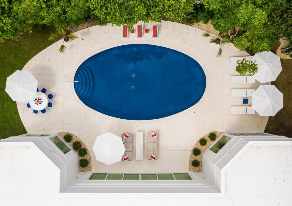 An aerial view of the pool area.