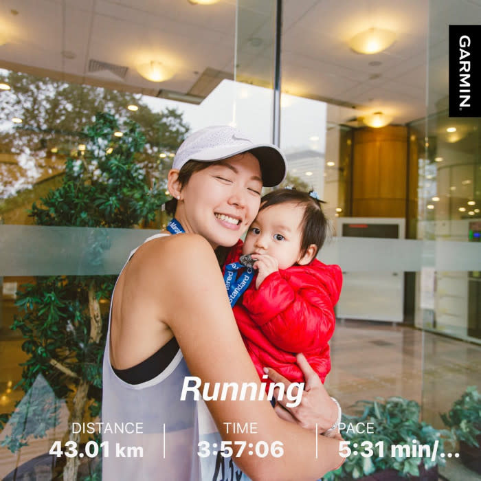 Inez celebrates her finish with daughter Amber