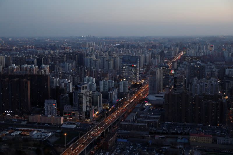 General view shows the traffic during the evening rush hour in Beijing