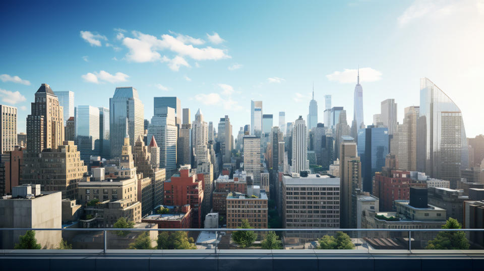 A rooftop view of a large metropolitan city and its modern skyline, symbolizing the company's financial presence in major markets.