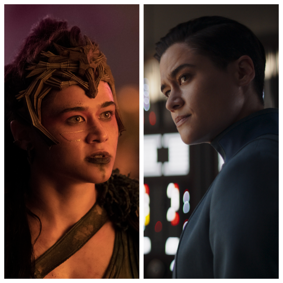 Katy O'Brian played the warrior Jentorra (left) in "Ant-Man and the Wasp: Quantumania" and is also the villainous Elia Kane in the "Star Wars" show "The Mandalorian."