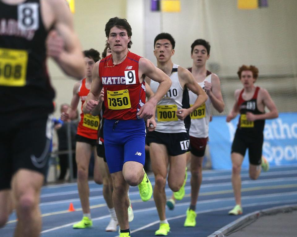 Natick’s Nicholas Bianchi competes in the one mile race at the MIAA Meet of Champions at the Reggie Lewis Track Center in Boston on Saturday, Feb. 25, 2023.
