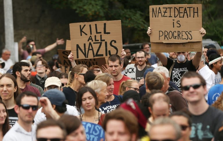 Thousands of counter-demonstrators converged on Boston Saturday in protest at a planned 'Free Speech Rally' involving white nationalists