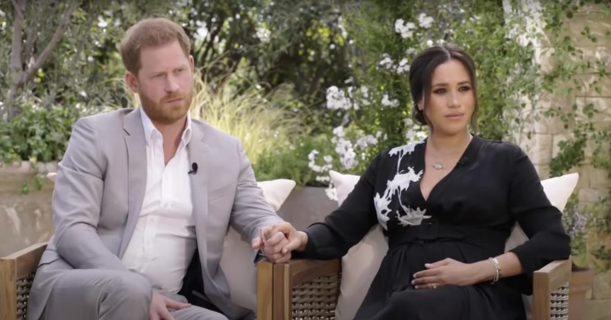 Prince Harry and Meghan Markle during sit-down interview with Oprah Winfrey.