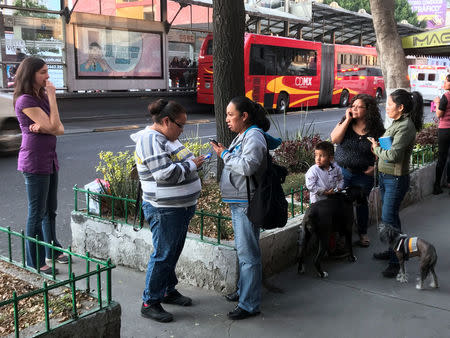 People stand on the street after a tremor was felt in Mexico City, Mexico February 16, 2018. REUTERS/Tomas Bravo