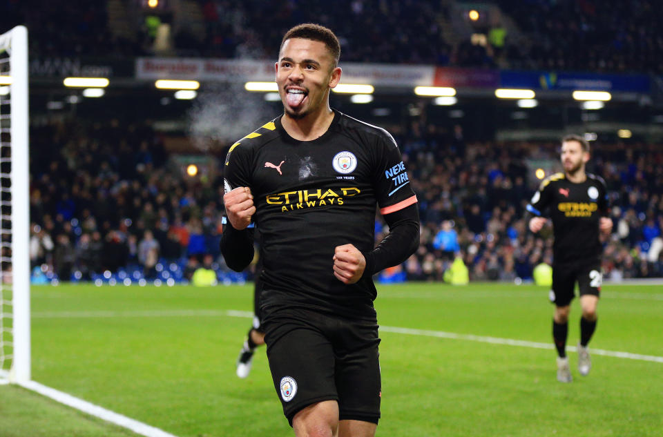 Jesus celebrates after scoring for City. (Photo by Matt McNulty - Manchester City/Manchester City FC via Getty Images)