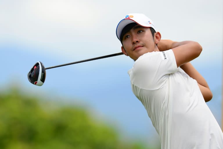 Lee Soo-Min of South Korea hits a shot during round two of the Maybank Malaysia Championship golf tournament, in Kuala Lumpur, on February 19, 2016