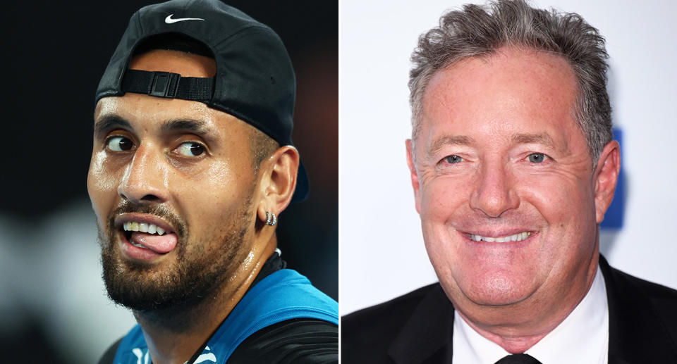 Nick Kyrgios pictured left and Piers Morgan right