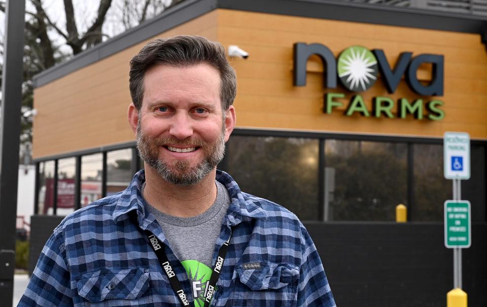 Blair Fish, Chief Operating Officer of Nova Farms, at the cannabis dispensary inside an old Papa Gino's on Rte. 9 in Framingham in January 2021.