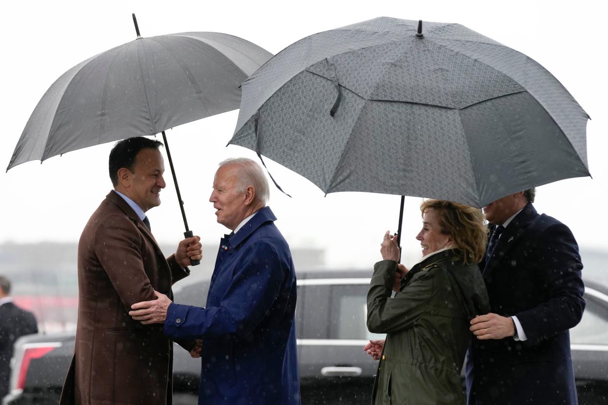 Biden shakes hands with Irish prime minister Leo Varadkar (AP)