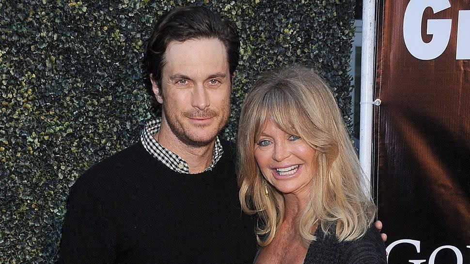 Goldie Hawn and son Oliver Hudson arrive at the Los Angeles premiere of 