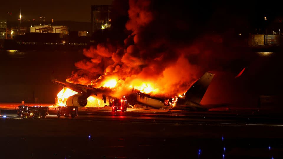 Japan Airlines' A350 airplane is on fire at Haneda international airport in Tokyo, Japan January 2, 2024. - Issei Kato/Reuters