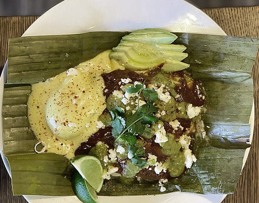 Chicken tamales is featured during Saturday brunch at Almond.